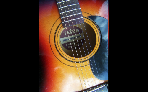 Tatra 9240 acoustic guitar from Czech Republic, sound hole close up