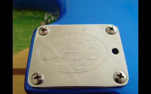 Fender 50th anniversary stratocaster neck plate close up