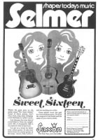 Selmer saxon acoustic, electric and classical guitar advert 1974