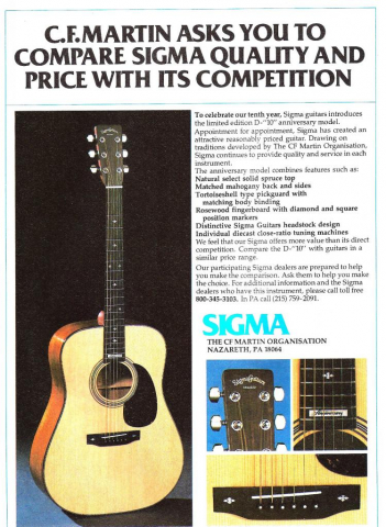 Sigma D-10 acoustic guitar advert 1980