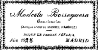 Modesto Borreguero 1928 classical guitar label