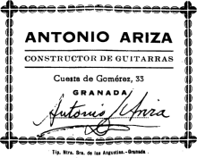 Antonio Ariza classical guitar label