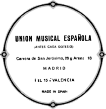 Union Musical Espanola classical guitar label