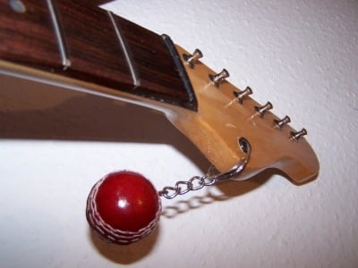Bingham cricket bat guitar,headstock with cricket ball