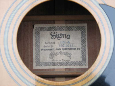 Sigma DM-4 acoustic guitar, sound hole label