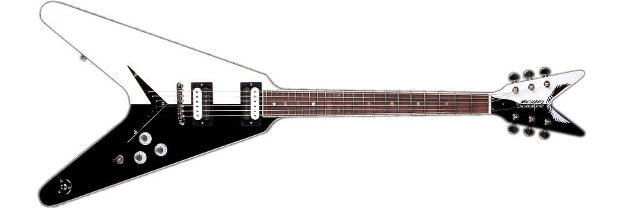 Dean Michael Schenker Custom - flying V style two tone black and white electric guitar.