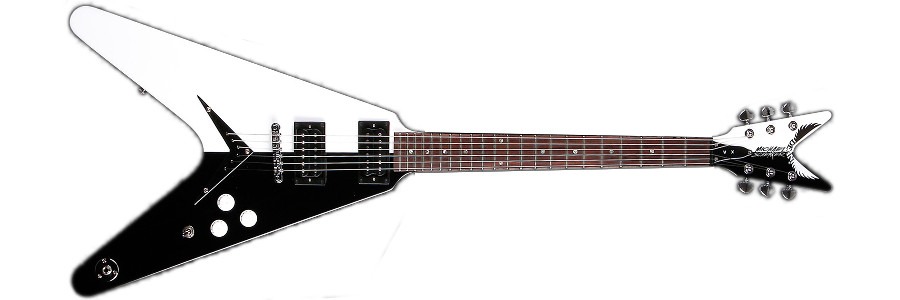 Dean Michael Schenker Standard - flying V style electric guitar with two-tone black and white paint job.
