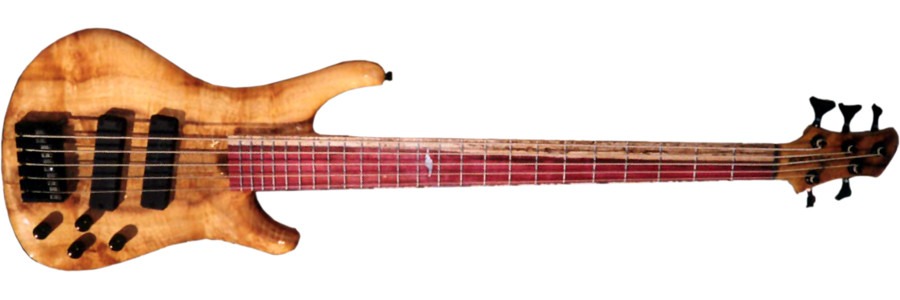 Roscoe Guitars LG-3005 electric bass with Burl Myrtle bass with a Spalted Purple heart fingerboard