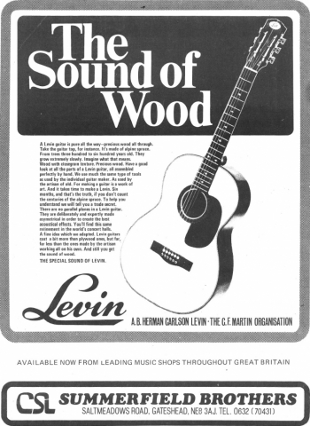 Levin The Sound of Wood advert for Acoustic Guitars 1974