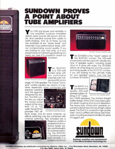 Sundown Amplifiers 1985 advert